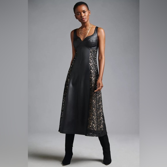 Anthropologie Faux Leather Lace Dress Anthropologie Faux Leather Lace Dress